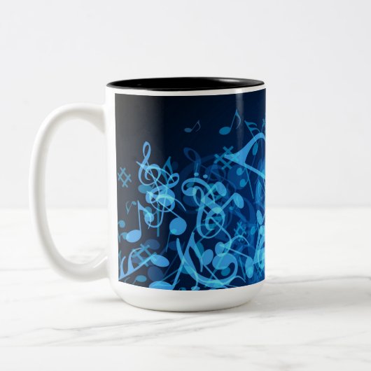 Blue Glow Musiknoten Zweifarbige Tasse (Links)