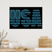 Blue Glow Neon USA American Foto Wall Poster (Küche)