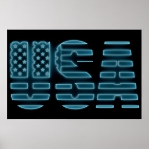 Blue Glow Neon USA American Foto Wall Poster