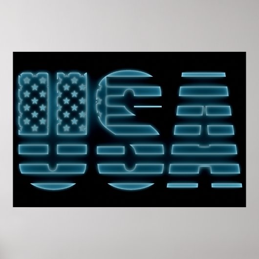 Blue Glow Neon USA American Foto Wall Poster (Vorne)