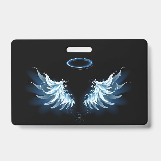 Blue Glowing Angel Wings on black background Ausweis (Front)