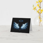 Blue Glowing Angel Wings on black background Karte (Gelbe Blume)