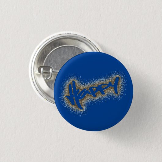BLUE GLOWING GLÜCKLICH GRAFFITI BUTTON (Vorne & Hinten)