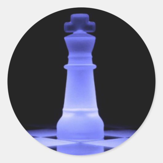 Blue Glowing King Chess Teil Runder Aufkleber (Vorderseite)