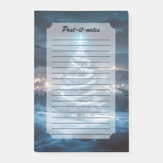 Blue Glowing Winter Night Christmas Tree Post-it Klebezettel (Vorderseite)