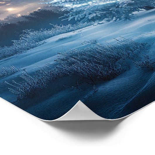 Blue Glowing Winter Night Christmas Tree Poster (Ecke)