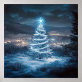 Blue Glowing Winter Night Christmas Tree Poster (Vorne)