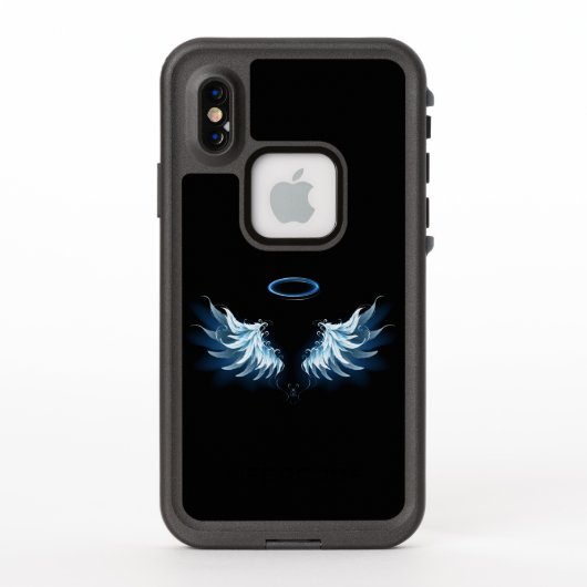 Blue Glows Angel Wings auf schwarzem Hintergrund (Rückseite)