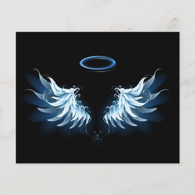 Blue Glows Angel Wings auf schwarzem Hintergrund (Vorderseite)