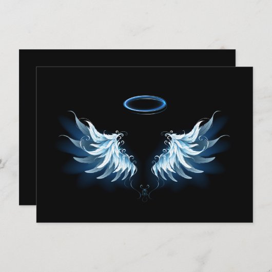Blue Glows Angel Wings auf schwarzem Hintergrund Ankündigung (Vorne/Hinten)