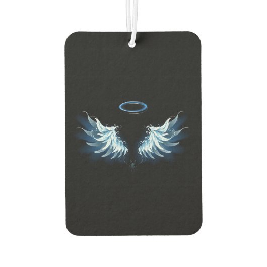 Blue Glows Angel Wings auf schwarzem Hintergrund Autolufterfrischer (Rückseite)