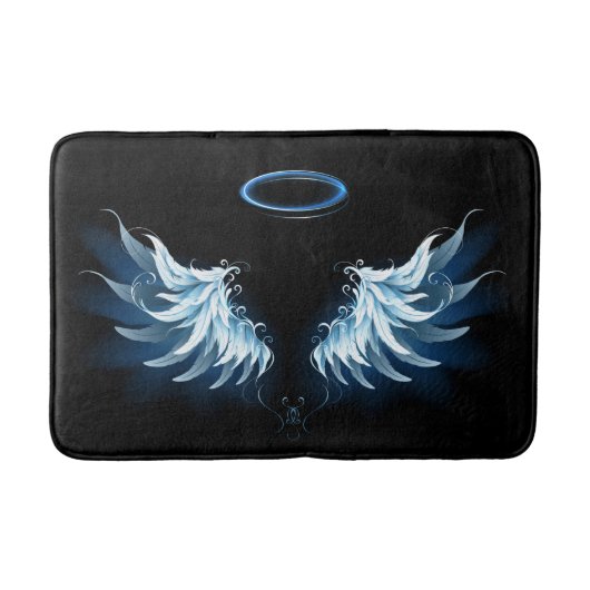 Blue Glows Angel Wings auf schwarzem Hintergrund Badematte (Vorderseite)