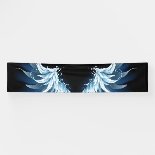 Blue Glows Angel Wings auf schwarzem Hintergrund Banner (Horizontal)