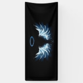 Blue Glows Angel Wings auf schwarzem Hintergrund Banner (Vertikal)