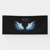 Blue Glows Angel Wings auf schwarzem Hintergrund Banner (Horizontal)