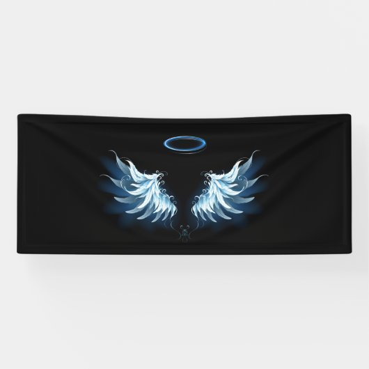 Blue Glows Angel Wings auf schwarzem Hintergrund Banner (Horizontal)