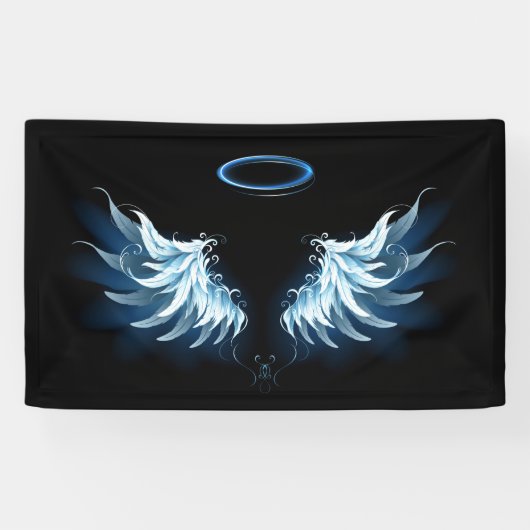 Blue Glows Angel Wings auf schwarzem Hintergrund Banner (Horizontal)