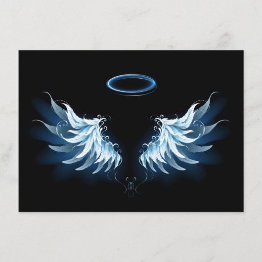 Blue Glows Angel Wings auf schwarzem Hintergrund Begleitkarte (Vorderseite)
