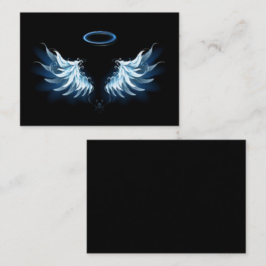 Blue Glows Angel Wings auf schwarzem Hintergrund Begleitkarte (Vorne/Hinten)
