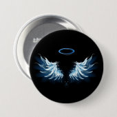 Blue Glows Angel Wings auf schwarzem Hintergrund Button (Vorne & Hinten)