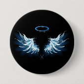 Blue Glows Angel Wings auf schwarzem Hintergrund Button (Vorderseite)