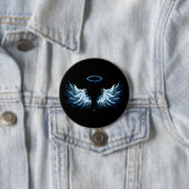 Blue Glows Angel Wings auf schwarzem Hintergrund Button (Beispiel)