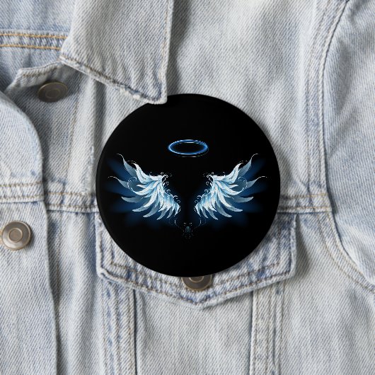 Blue Glows Angel Wings auf schwarzem Hintergrund Button (Beispiel)
