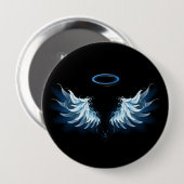 Blue Glows Angel Wings auf schwarzem Hintergrund Button (Vorne & Hinten)