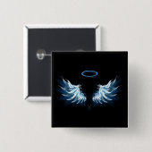 Blue Glows Angel Wings auf schwarzem Hintergrund Button (Vorne & Hinten)