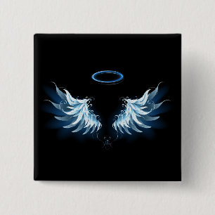 Blue Glows Angel Wings auf schwarzem Hintergrund Button