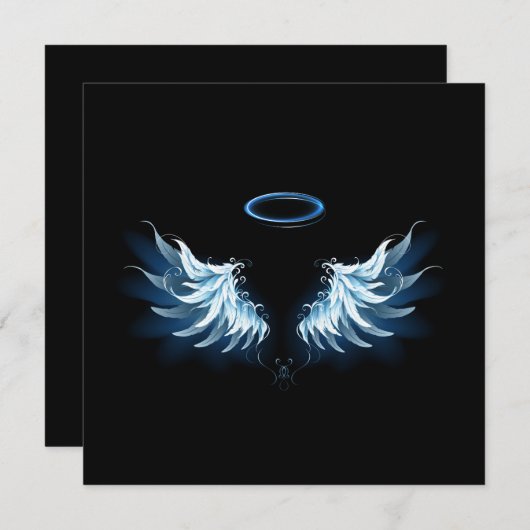 Blue Glows Angel Wings auf schwarzem Hintergrund Dankeskarte (Vorne/Hinten)