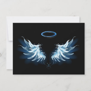 Blue Glows Angel Wings auf schwarzem Hintergrund Dankeskarte