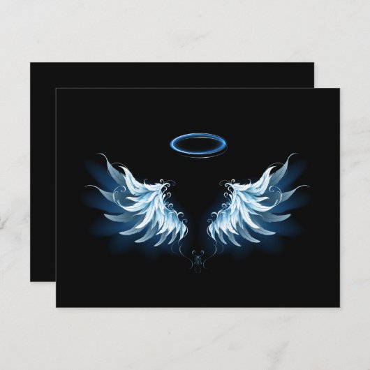 Blue Glows Angel Wings auf schwarzem Hintergrund Dankeskarte (Vorne/Hinten)