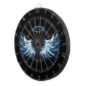 Blue Glows Angel Wings auf schwarzem Hintergrund Dartscheibe (Vorderseite rechts)