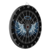 Blue Glows Angel Wings auf schwarzem Hintergrund Dartscheibe (Vorderseite Links)