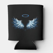Blue Glows Angel Wings auf schwarzem Hintergrund Dosenkühler (Rückseite)