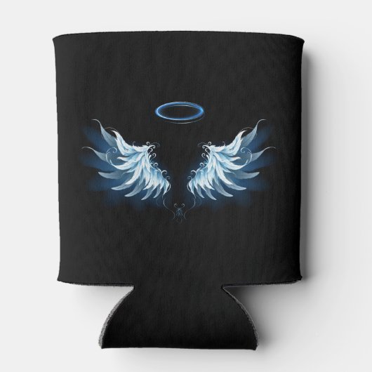 Blue Glows Angel Wings auf schwarzem Hintergrund Dosenkühler (Rückseite)