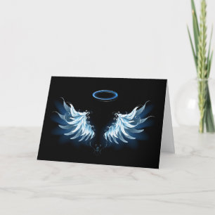 Blue Glows Angel Wings auf schwarzem Hintergrund Einladung