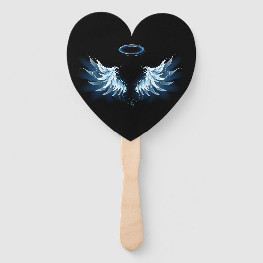 Blue Glows Angel Wings auf schwarzem Hintergrund Fächer (Vorderseite)