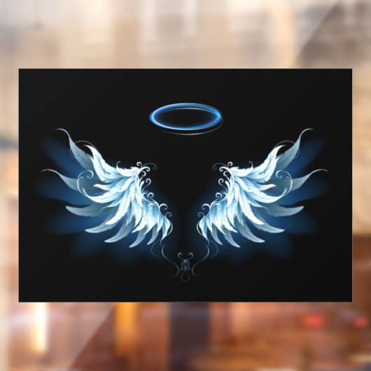 Blue Glows Angel Wings auf schwarzem Hintergrund Fensteraufkleber (Blatt 2)