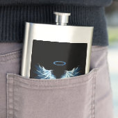 Blue Glows Angel Wings auf schwarzem Hintergrund Flachmann (Beispiel)