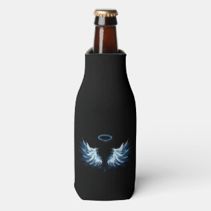Blue Glows Angel Wings auf schwarzem Hintergrund Flaschenkühler