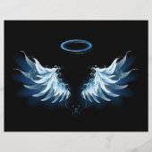 Blue Glows Angel Wings auf schwarzem Hintergrund Flyer (Vorne)