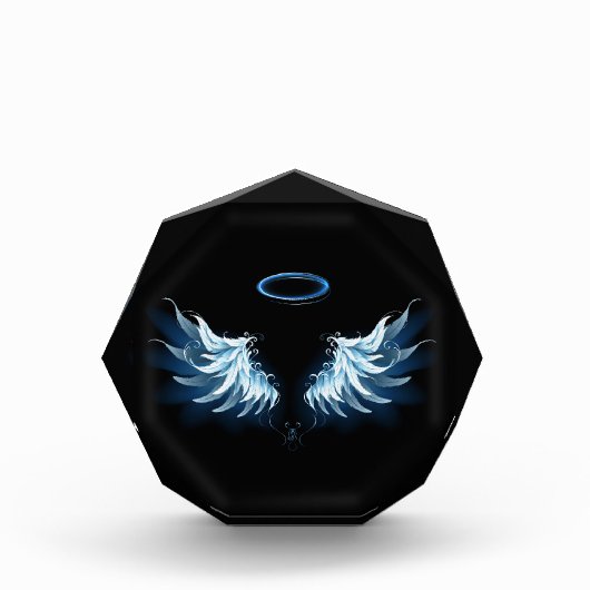 Blue Glows Angel Wings auf schwarzem Hintergrund Fotoblock (Vorderseite)