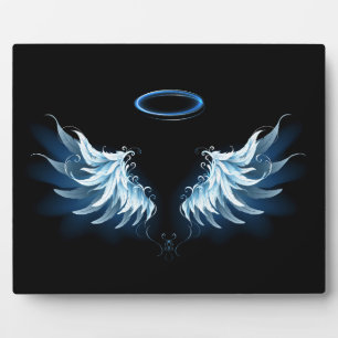 Blue Glows Angel Wings auf schwarzem Hintergrund Fotoplatte