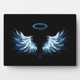 Blue Glows Angel Wings auf schwarzem Hintergrund Fotoplatte
