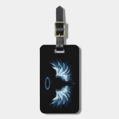Blue Glows Angel Wings auf schwarzem Hintergrund Gepäckanhänger (Vorderseite vertikal)