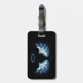 Blue Glows Angel Wings auf schwarzem Hintergrund Gepäckanhänger (Rückseite vertikal)