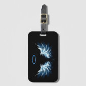Blue Glows Angel Wings auf schwarzem Hintergrund Gepäckanhänger (Vorderseite Vertikal)