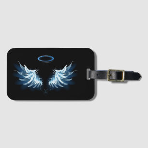 Blue Glows Angel Wings auf schwarzem Hintergrund Gepäckanhänger